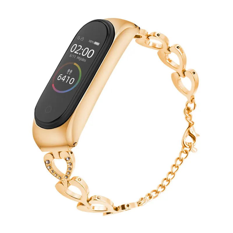 Смарт-браслет для Xiaomi mi 3 4, браслет, ремешок для женщин, подарок mi Band 4 3, металлический браслет, браслет из нержавеющей стали - Цвет ремешка: gold