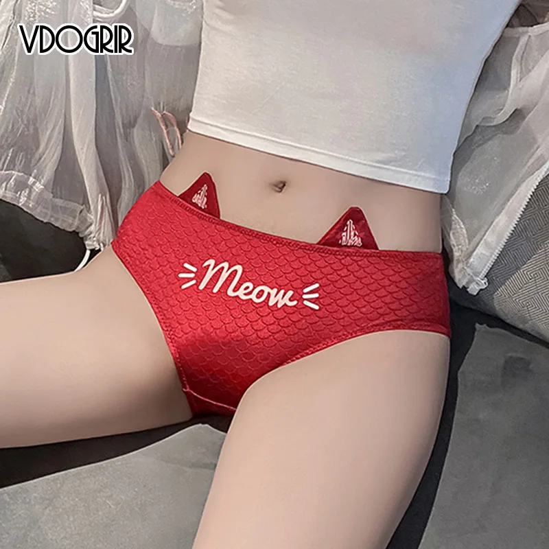 

VDOGRIR Japanese Women Panties Underwear Seamless Silk Briefs Low Waist Female Cute Car Ears Intimates Comfortable Lady Lingerie