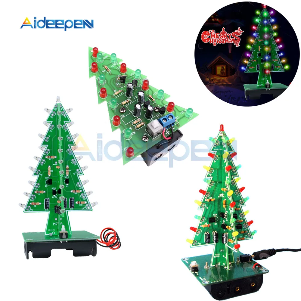 

7 Colors Red/Green/Yellow LED Flash Christmas Tree DIY Kits LED 3D Christmas Tree Circuit Board Electronic Suite Holiday Decor