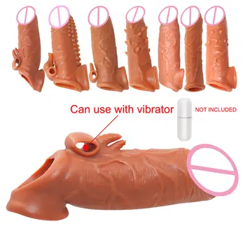 Realistic Penis Sleeve Extension Reusable Condoms For Men Penise Enlargement Sex Toys Big Dick Extender Men Cock Ring 1