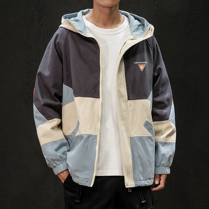 

New hooded jacket male spring and autumn Korean version of the trend of men's large size loose fat tooling jacket jacket