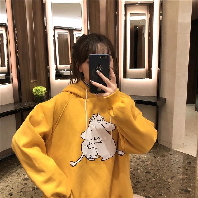 Женские толстовки с капюшоном, с принтом Kawaii, свободные, для студентов, Harajuku, одежда для женщин, плотная, теплая, для отдыха, для девочек, уличная одежда, толстовки