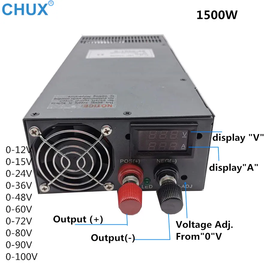 

CHUX 0-12V 15V 24V 36V 48V 60V 72V 80V 90V 100V AC DC LED display Switching Power Supply 1000W 1200W 1500W