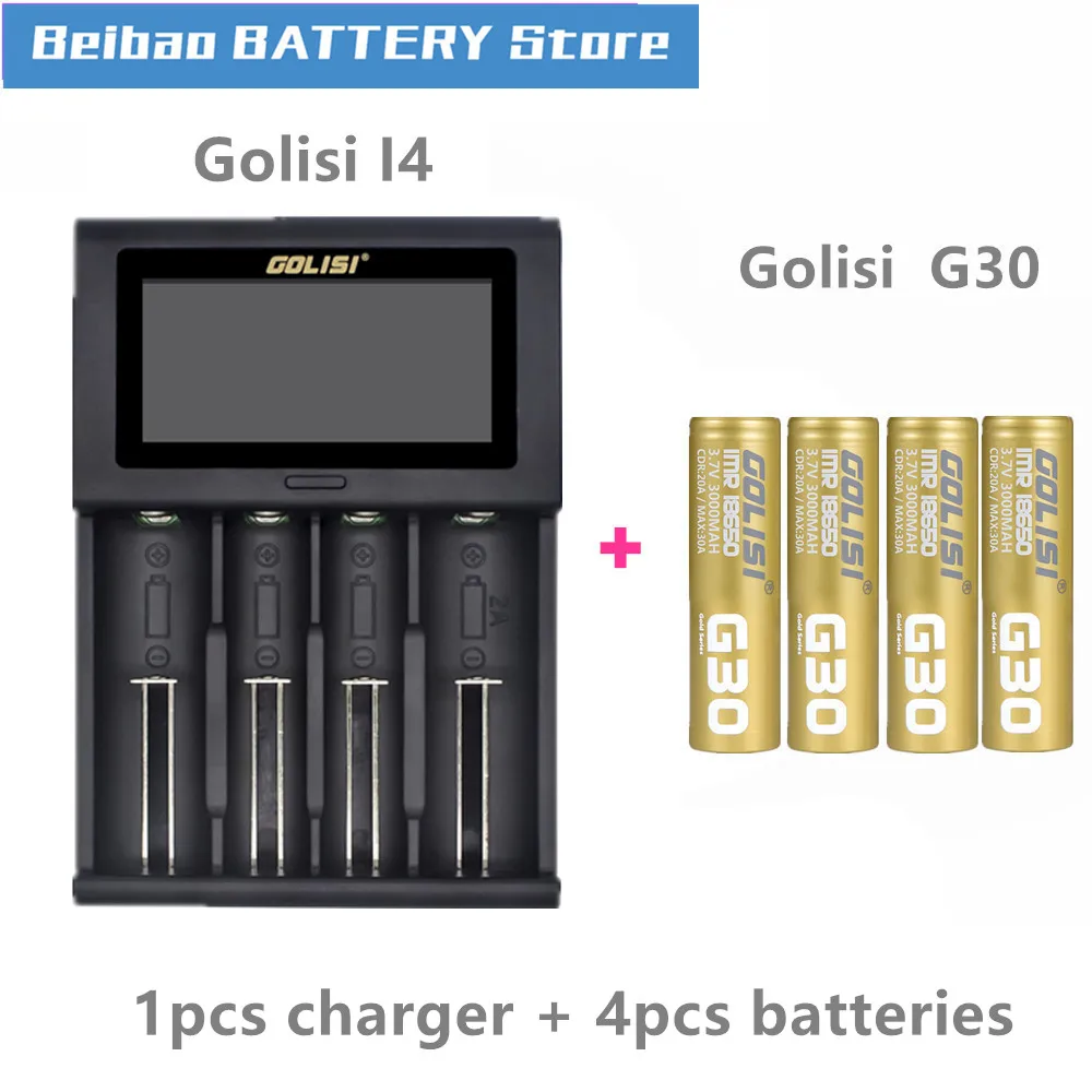Golisi G30 IMR 18650 battery 3000mah rechargeable for VAPE mod with i4 Smart Charger LCD Display 2A Fast Charging | Электроника