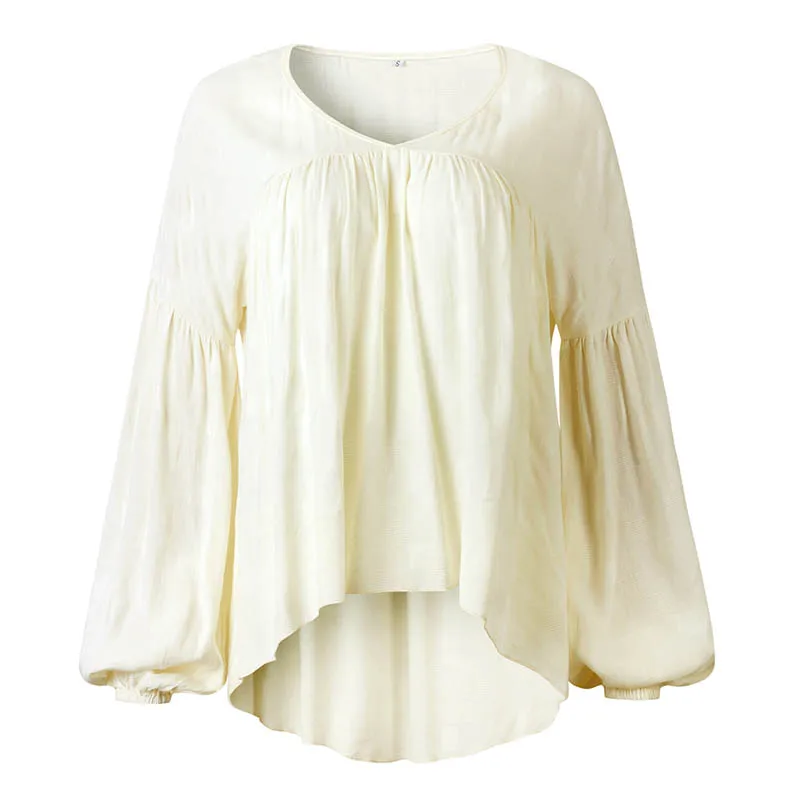 Бежевый Lantern Sleeve Blouse Shirt Women Long Sleeve Fashion Woman Blouses Autumn Top Female Shirt Womens Tops and Blouses Tunic - Цвет: Бежевый