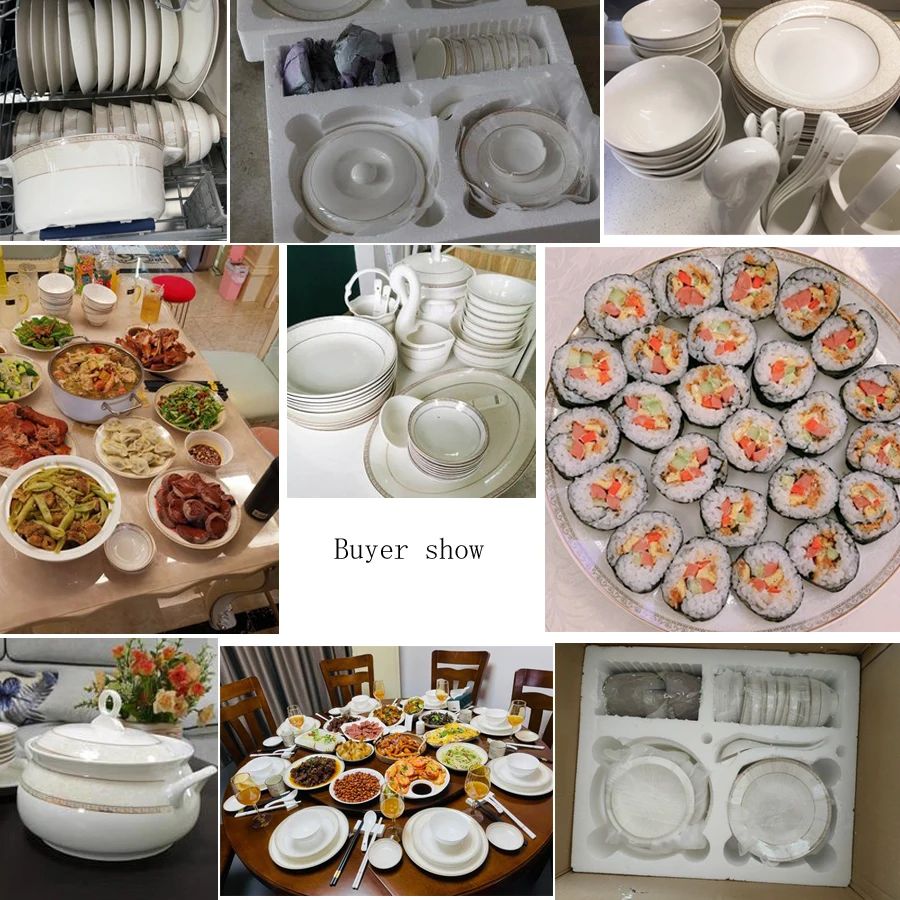 Porcelain Dinner Set 60 pcs Jingdezhen Ceramics Chinese Dishes Rice Bowl Salad Noodles Bowl Dinnerware Set Tableware