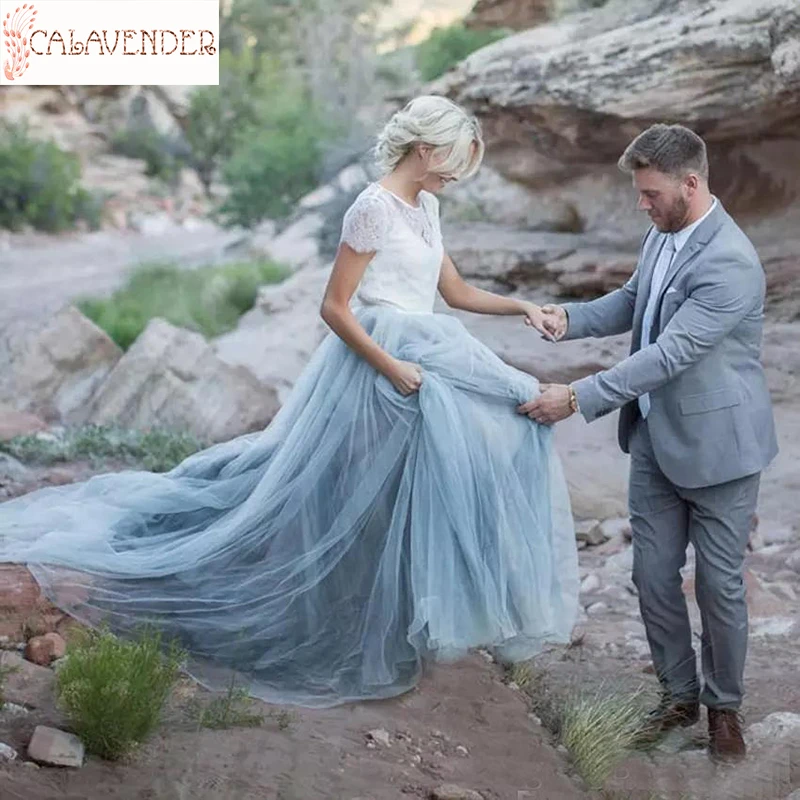 dusty blue wedding dress