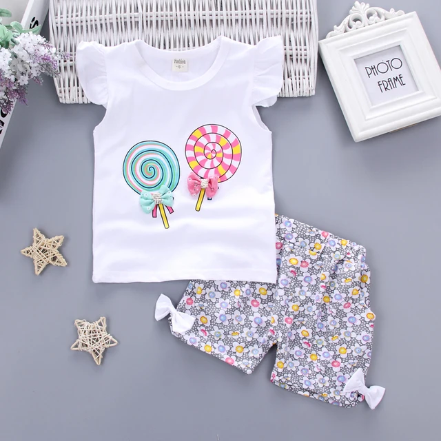 New Baby Girls Clothing Outfits Brand Summer Newborn Infant Sleeveless T-shirt Shorts 2pc/Sets Clothes Casual Sports Tracksuits Bangtang V White