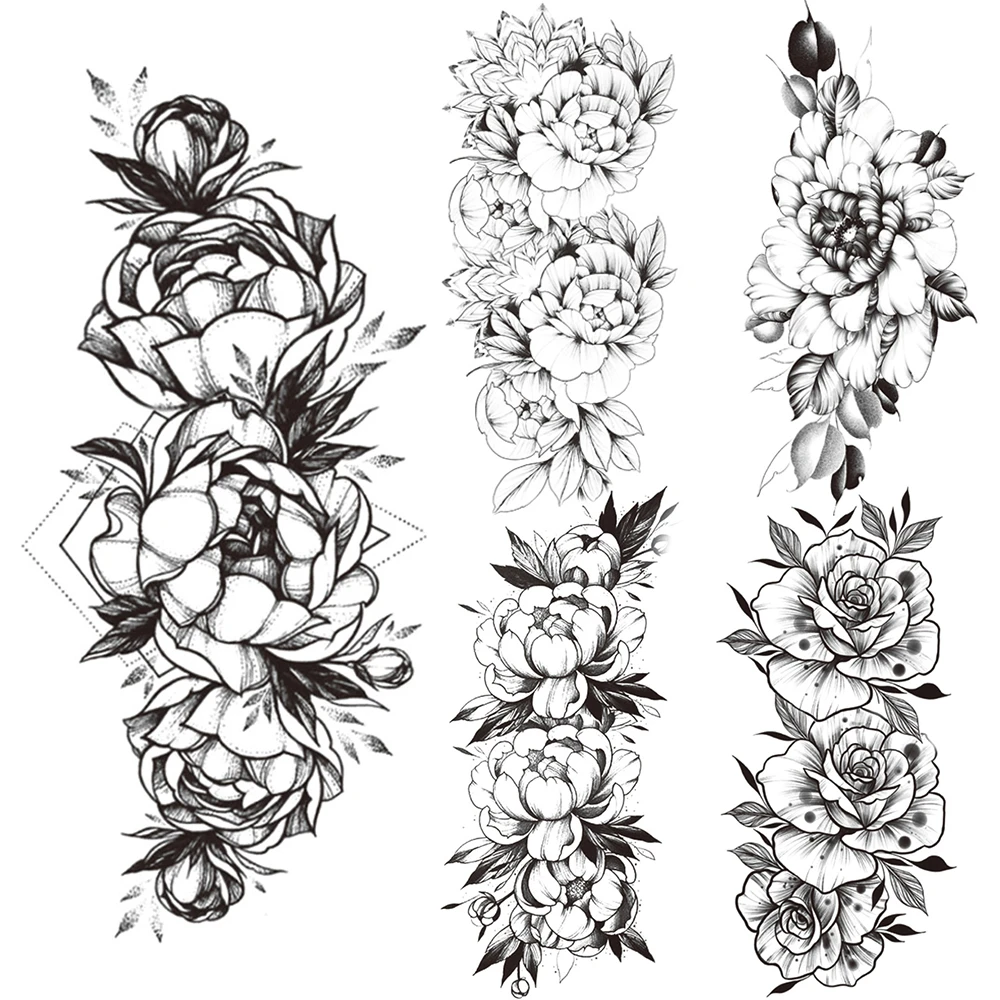 Sexy Flowers Temporary Tattoos Sticker For Women Girl Disposable Bloosom Tatoo Black Lily Rose Fake Tattoo Sticker Body Armbands Temporary Tattoos Aliexpress