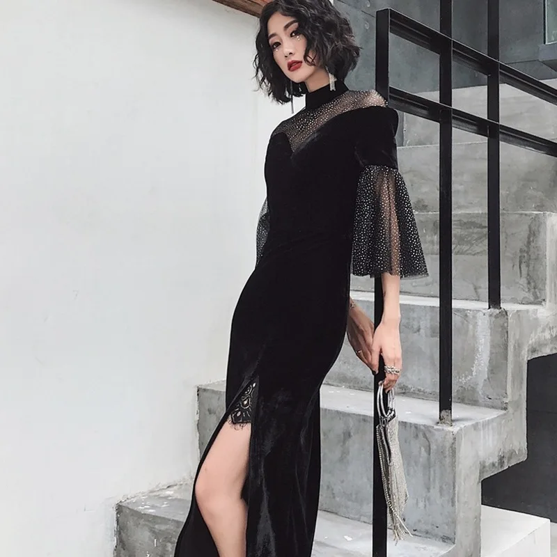 

2020 Sale Real Annual Meeting, Birthday Party, Beading, Mesh Dress, Temperament, Celebrity, Elegant Velvet Evening Long Style