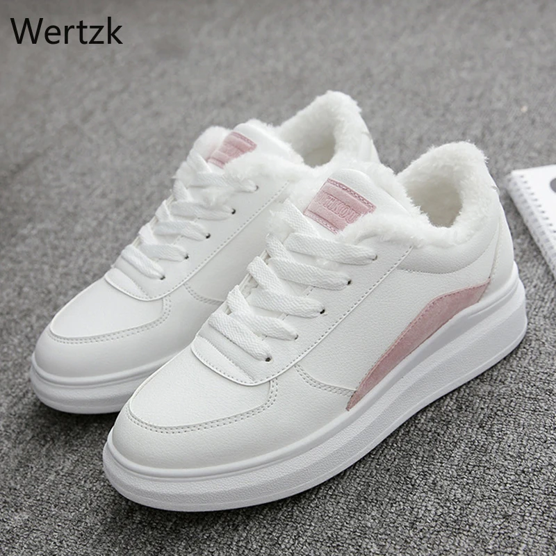 

Women Boots Snow Warm Winter Sneakers PU Botas Feminina Lace Up Ankle Boots Fur Botines Mujer Ladies white Plush zapatos A656