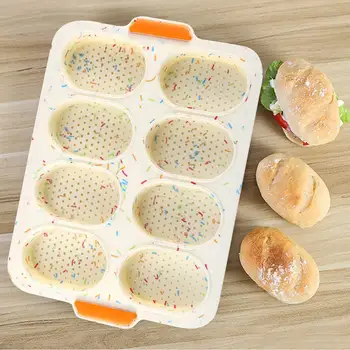 

Silicone Bread Loaf Cake Mold Non Stick Bakeware Baking Pan with 8 Slot for Baking Chocolate Muffin Pizza Cookie
