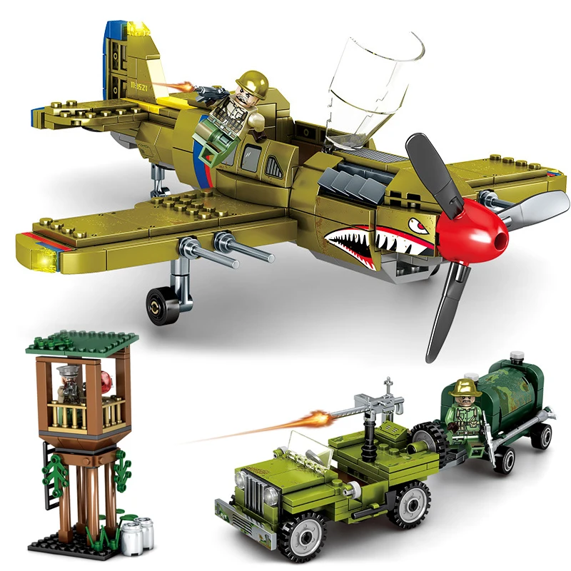 649pcs Airplane WW2 US Army P 40 Fighter Pearl Harbor Building Block For Children Legoed Military 2