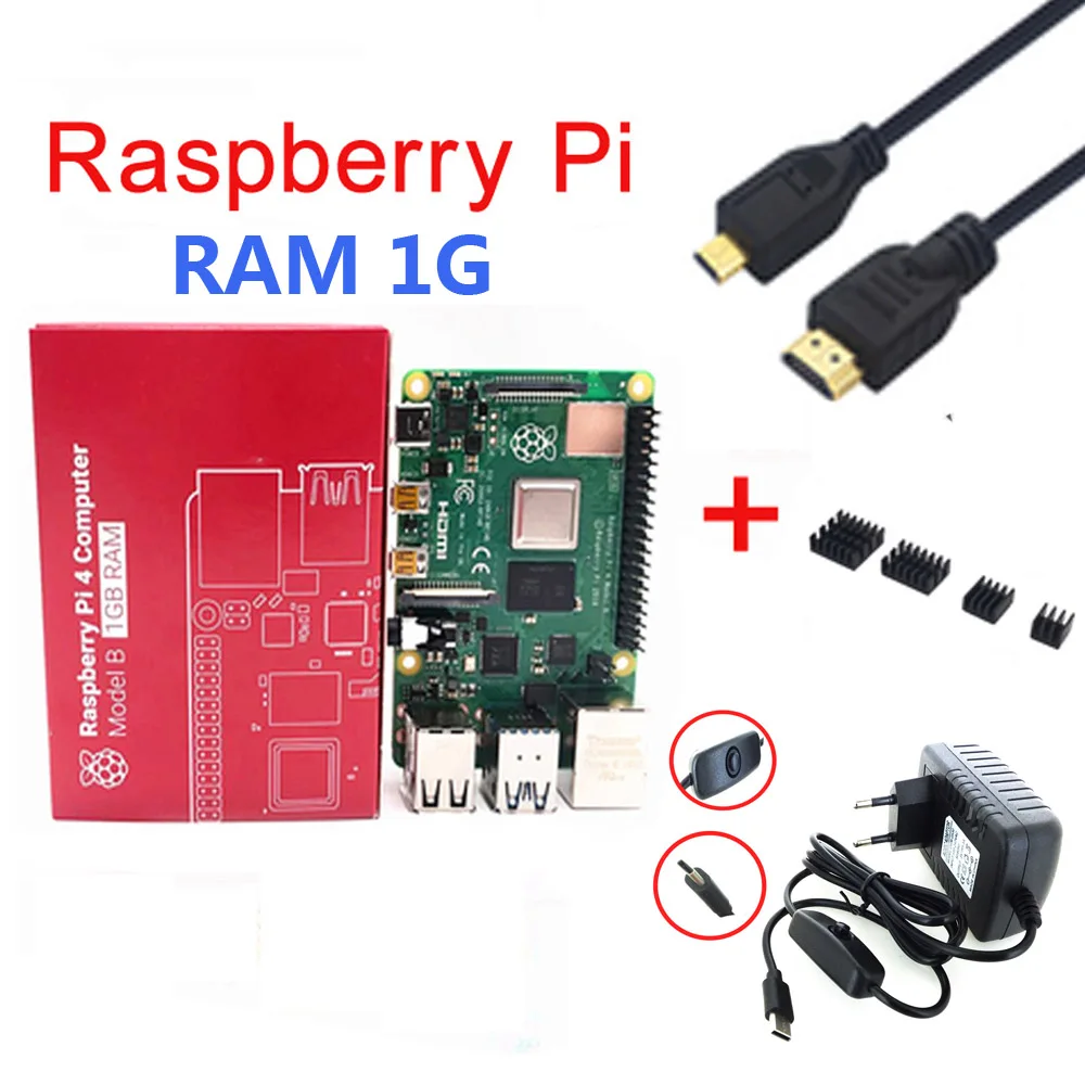 Raspberry Pi 4B стартовый комплект с Raspberry pi 4B 1G/2G/4G+ 32GB sd-карта+ ABS чехол+ 5V 3A мощность+ вентилятор+ радиатор+ HDMI - Цвет: RAM  1G