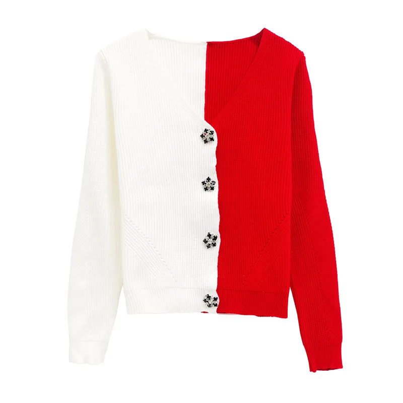 

Вязаный кардиган, пуговицы с бриллиантами, с V-образным вырезом, сочетающиеся цвета, 2021