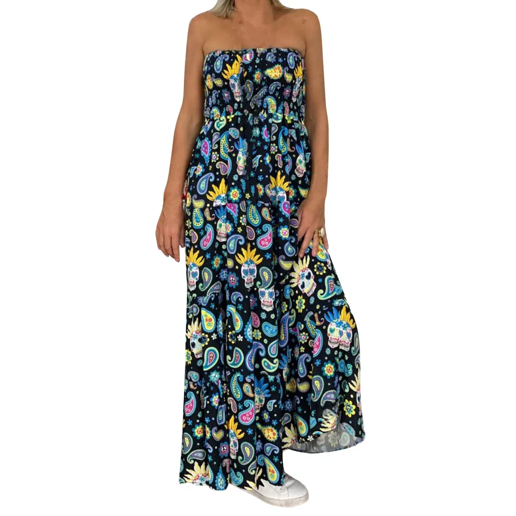 BU MISSOMO платья женские большие размеры летнее платье vestidos Boho печати Макси платье длинное платье без бретелек винтажный халат женский 815 - Цвет: BU