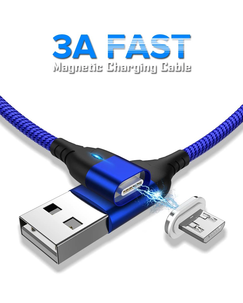 Магнитный кабель Venroii 3A Micro usb type C для быстрой зарядки type-C магнитное зарядное устройство USB C для samsung huawei P20 Xiaomi Oneplus