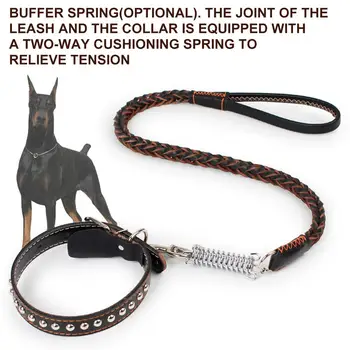 

Heavy-Duty Dog Dog Collar Leash Leather Traction Rope Training-Lead With Adjustable Collar 3.6ft 0.7" Thickness Dog Accessories