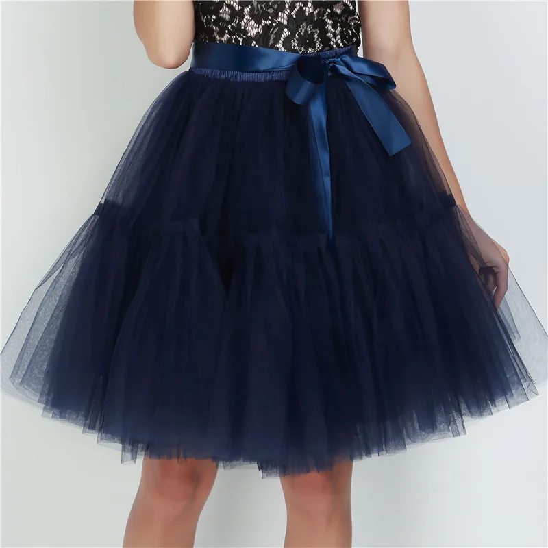 navy blue Юбка-американка 5 слоев 60 см пачка Тюлевая юбка Винтаж плиссированные юбки миди Женская обувь в стиле «лолита» платье для свадебной церемонии, faldas Mujer saias - Цвет: navy blue