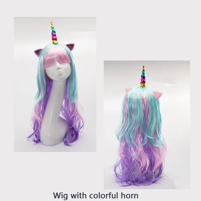 Парик для косплея Моана с единорогом девочек разноцветные синтетические волосы