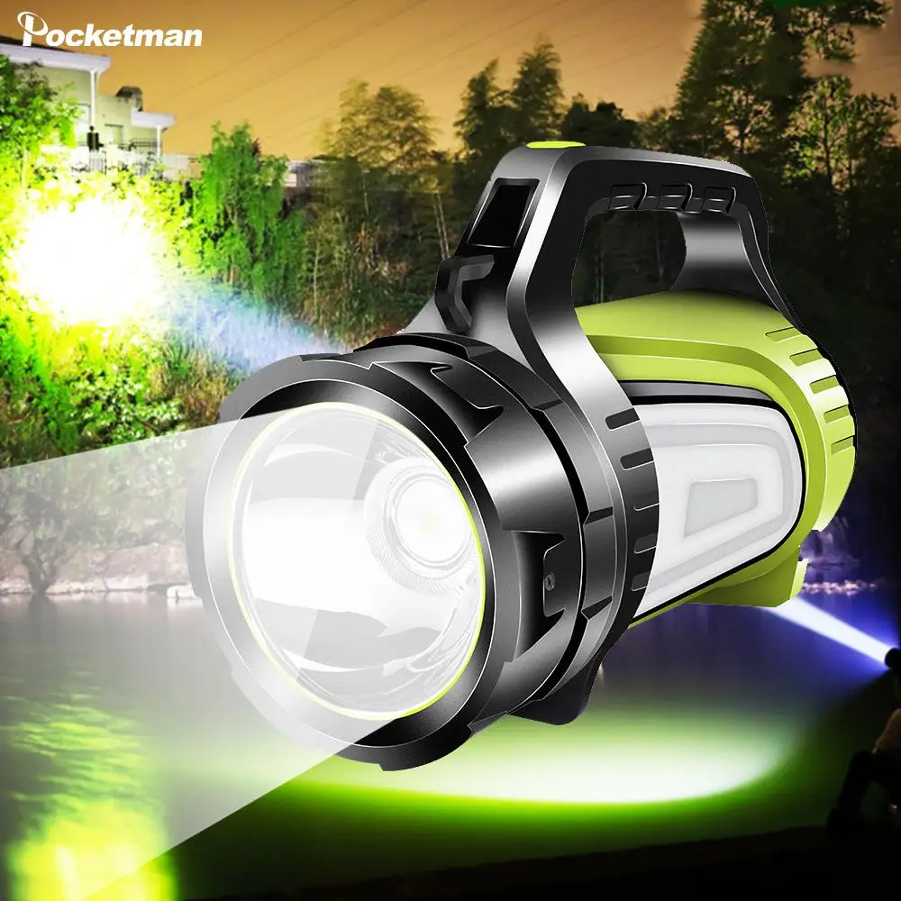 

Powerful Rechargeable Searchlight LED Flashlight Handle Spotlight Ultra-long Standby Torch with USB OUTPUT as a Power Bank