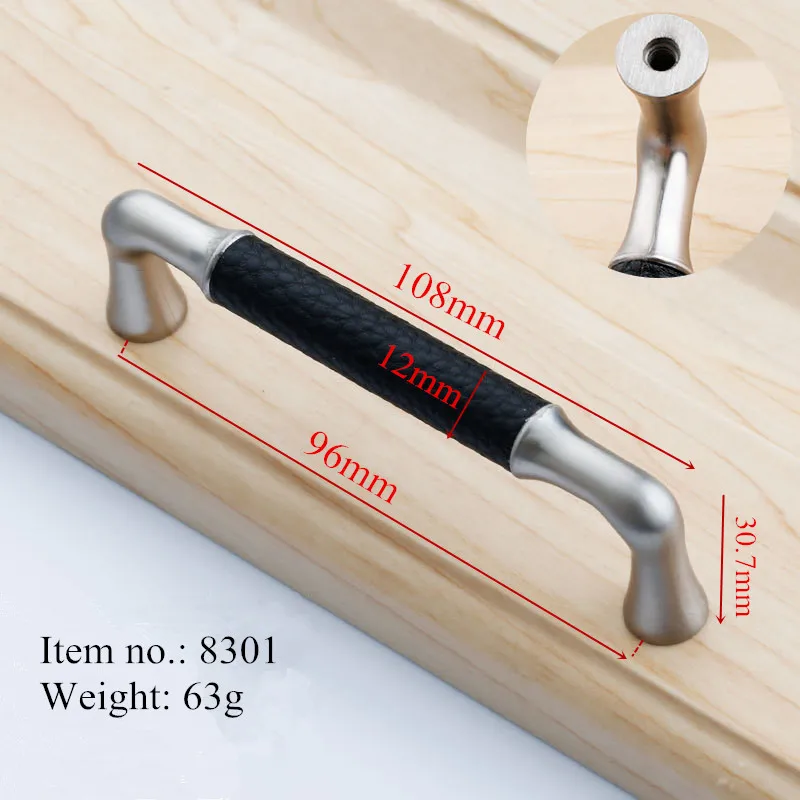 8301-96mm Черные кожаные кухонные ручки ручка шкафа и ручка для шкафа ручки ящика Мебельная ручка - Цвет: 8301-96mm