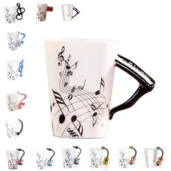 

250 ml Creative Mug Coffee Cup Music Note Mug Violin Guitar Saxophone Handle Tea Milk Piano Stave Cups Novelty Gifts For Kids