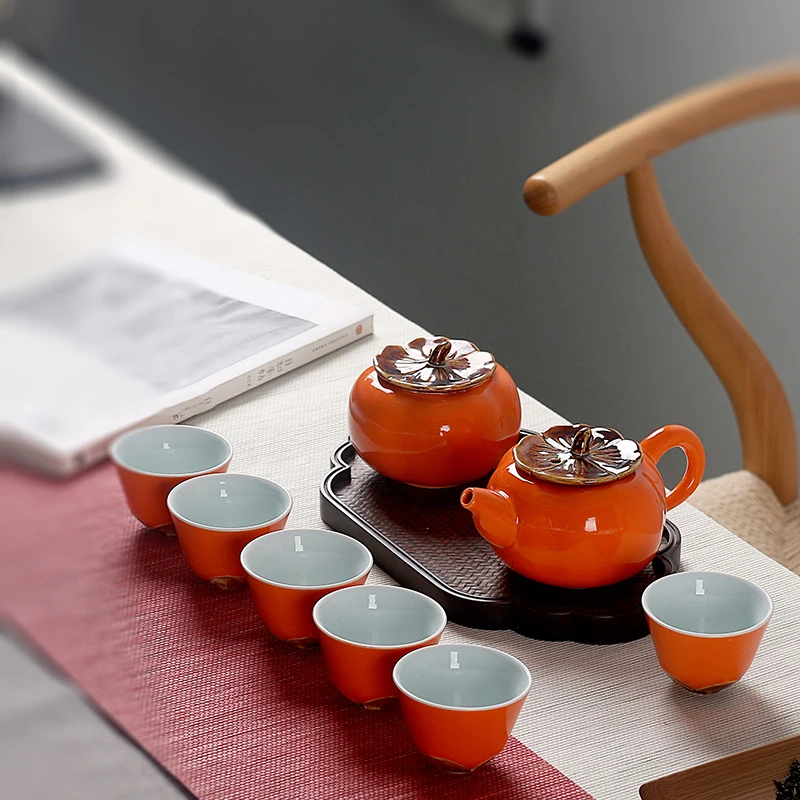 Китайский чайный набор кунг-фу фарфор креативный Современный домашний декор аксессуары в форме хурмы китайский керамический чайный горшок