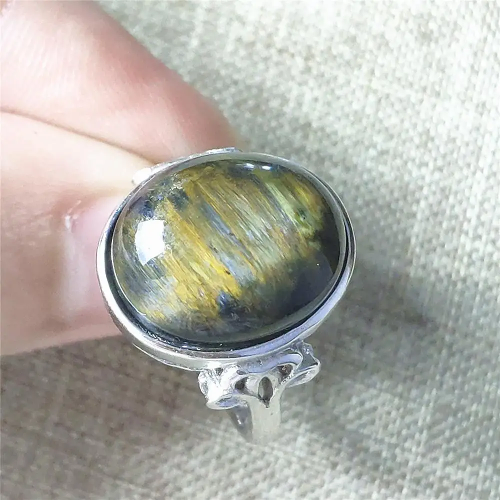 Top Natural Blue Pietersite Gemstone Chatoyant Adjustable Size Ring 16x13mm From Namibia 925 Silver Crystal Women Men AAAAA