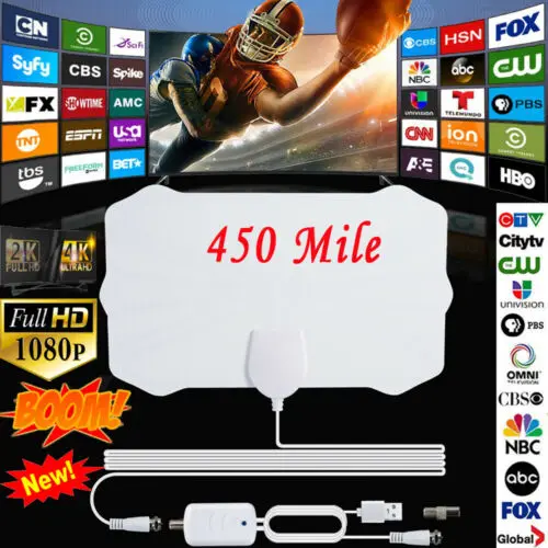 Антенна ТВ цифровой HD 450 Миля Диапазон Skywire Крытый 1080P 4K 13ft коаксиальный кабель Antena цифровой-внутренний