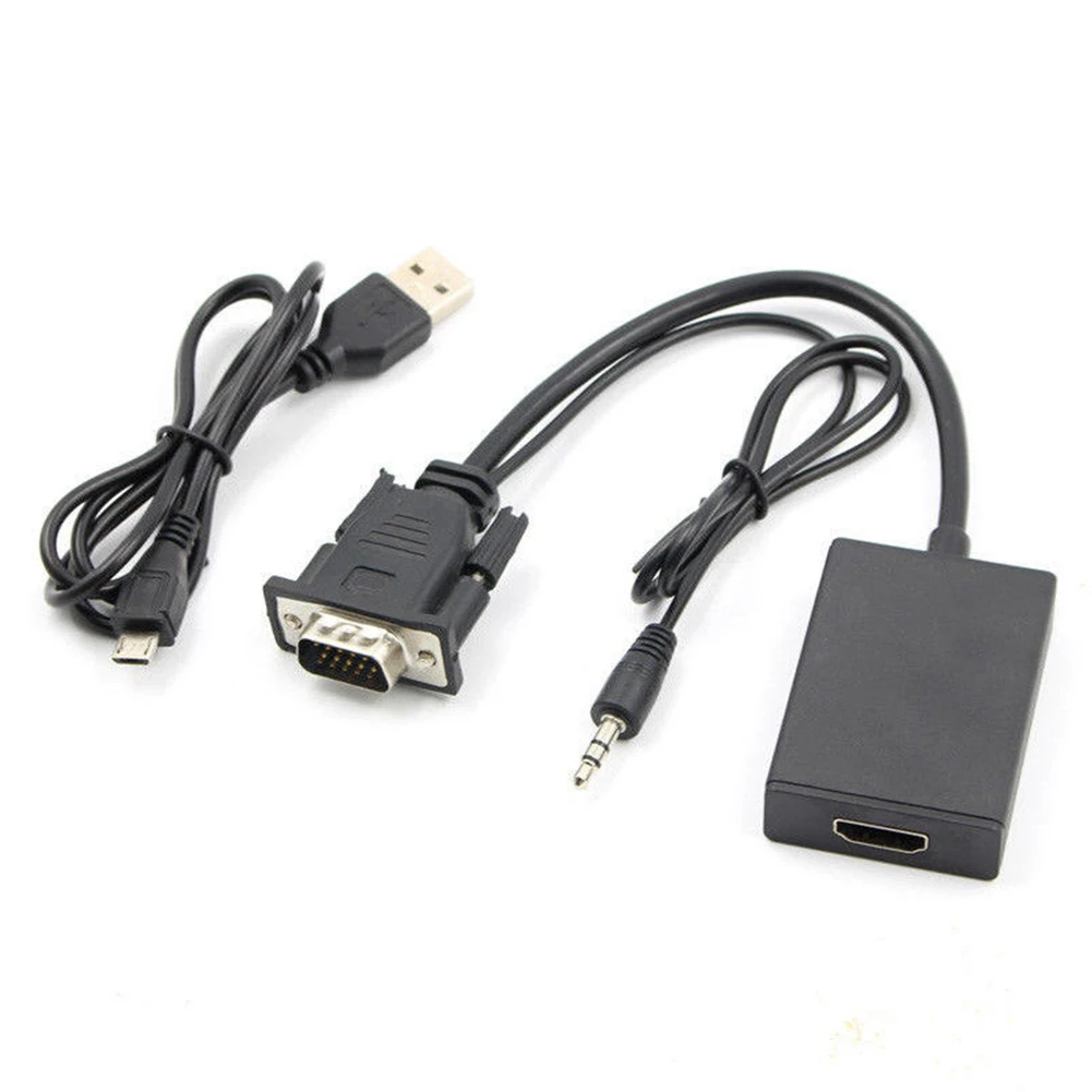 С аудио кабелем 1080P портативный ноутбук адаптер USB конвертер VGA в HDMI видео черный