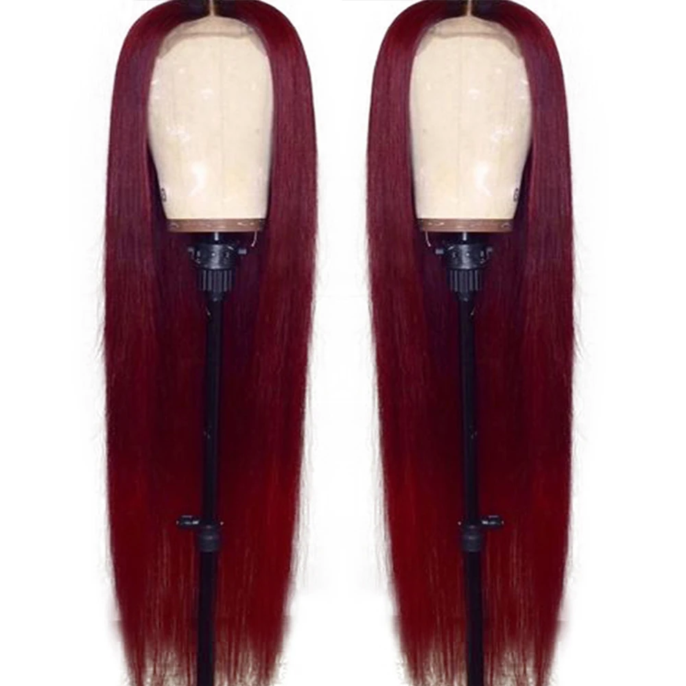

Eversilky Red Color 13x6 Lace Front Wigs Pre Plucked Burgundy Straight Human Hair Wigs Peruvian Remy Hair Transparent Lace Wig