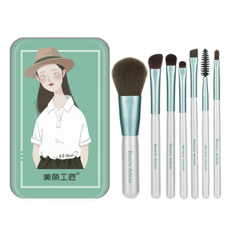 

Portable Box 7 Pcs Makeup Brush Set Eyebrow Eyeshadow Brush Foundation Blush Blending Powder Brush Lip Make up Brush Cosmetics