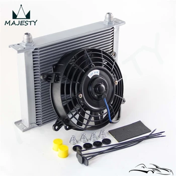 

Universal 30 Row engine Transmission 10AN Oil Cooler+ 7" Electric Fan Kit SILVER