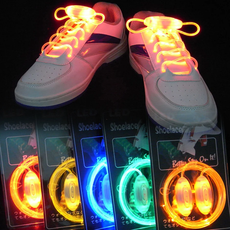Light Up LED Shoe laces Party  Disco Flashing 8 Colour Glow 