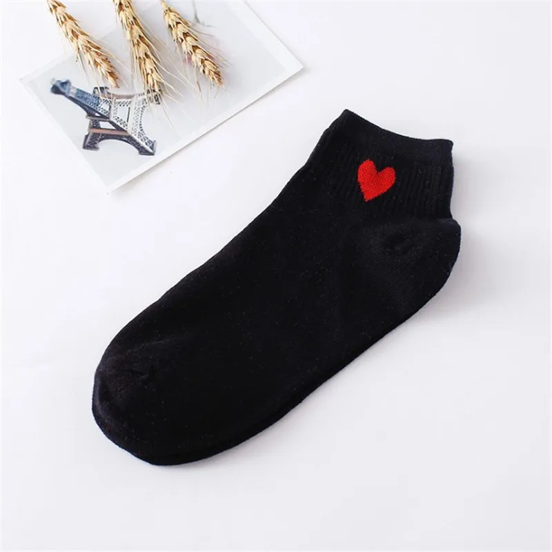 5pairs B 10 шт. = 5 пар, женские короткие носки, милые женские Мягкие хлопковые носки с красными сердечками для колледжа,, носки для девочек на лето и осень, Meias Sox - Цвет: 5pairs B