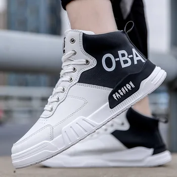 

M- Autumn and winter men's high-top shoes wild fashion round head students adult lace up solid color wear casual shoes