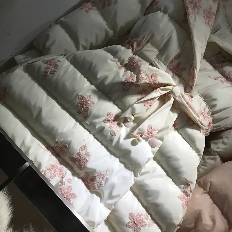 Женское плотное пальто средней длины, свободное хлопковое пальто с вышивкой для девочек, женская зимняя теплая куртка с хлопковой подкладкой для студентов, верхняя одежда
