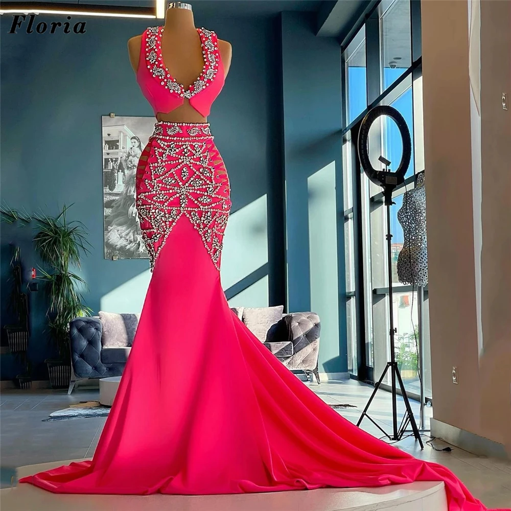 

Floria Two Pieces Mermaid Party Dresses Evening Wear Arabic Dubai Crystals Women Long Prom Gowns Celebrity Dress Custom Made