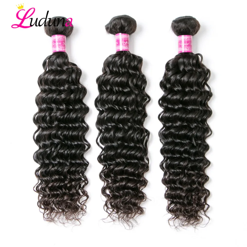 

Luduna Hair Bundles Deep Wave Bundles 3 Bundles Human Hair Bundles Brazilian Hair Weave Bundles Remy Hair Extension Bundles