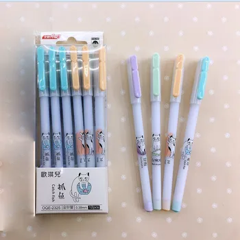 

48 pcs/lot Cartoon Cat Gel Pen Cute 0.38mm black ink Neutral Pen School writing Supplies Promotional Gift