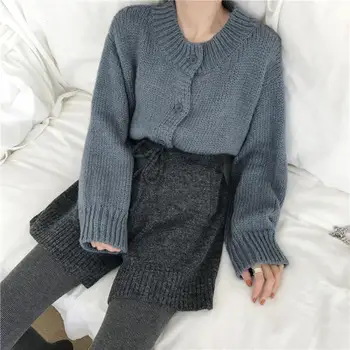 

2019 Korean Winter Women Fashion Long Sleeve O-neck Knitted Cardigans Sweater
