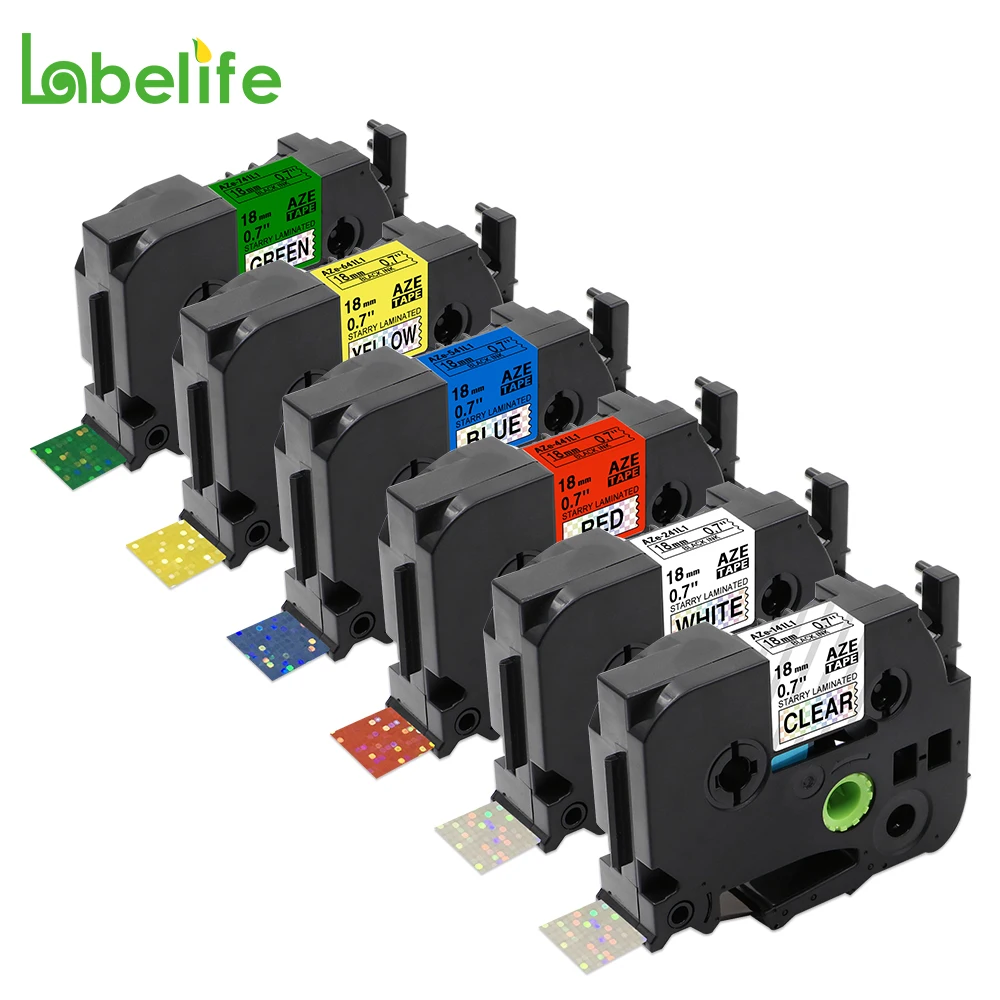Labelife 6pcs Tapes 12mm/18mm Colorful Sparkling tape Compatible for Borther Labeller Laser Checkered tape Label Printer PT-H100