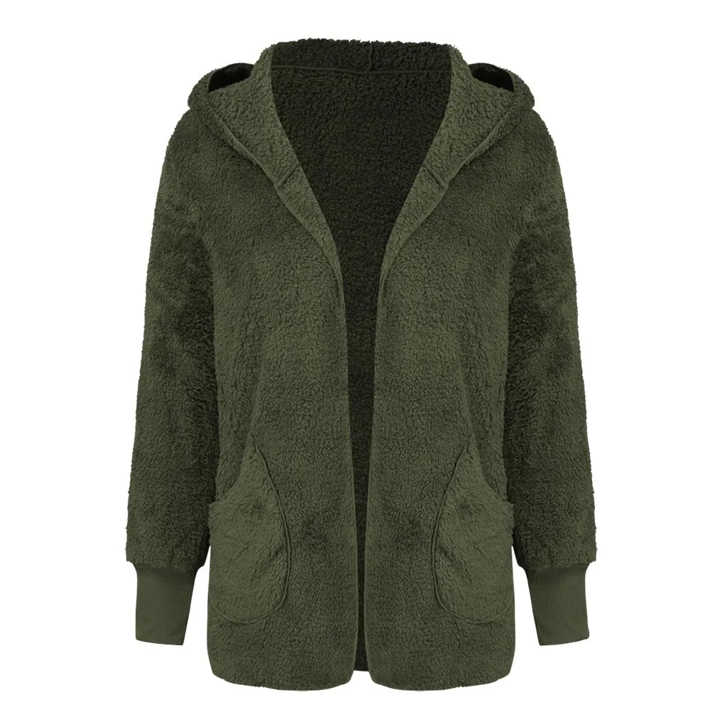 JAYCOSIN Дамская Повседневная плюшевая куртка с капюшоном, однотонное длинное пальто, свободная модная дикая куртка, популярная Осенняя зимняя разноцветная на выбор