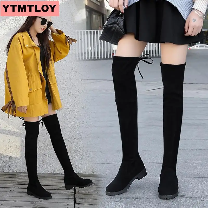 Size 35-41 Winter Over Knee Boots Women Stretch Fabric Thigh High Sexy Women's Shoes Long Bota Feminina zapatos de mujer#66
