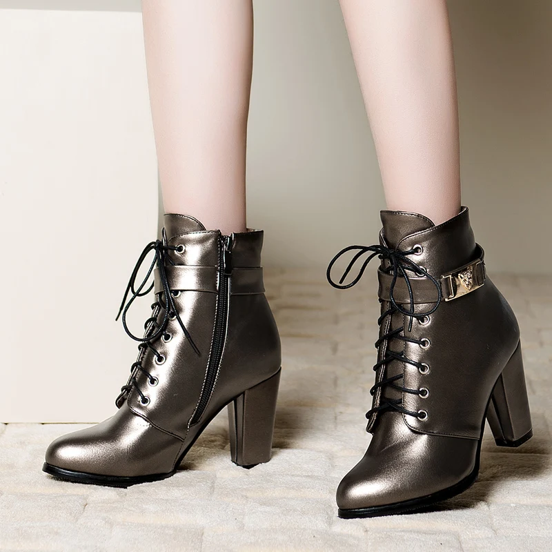 

AIWEIYi Martin Boots for Women Round toe Square Heel High Heels Ankle Boots Retro Style Black Booties Botas Mujer Comfort Shoes