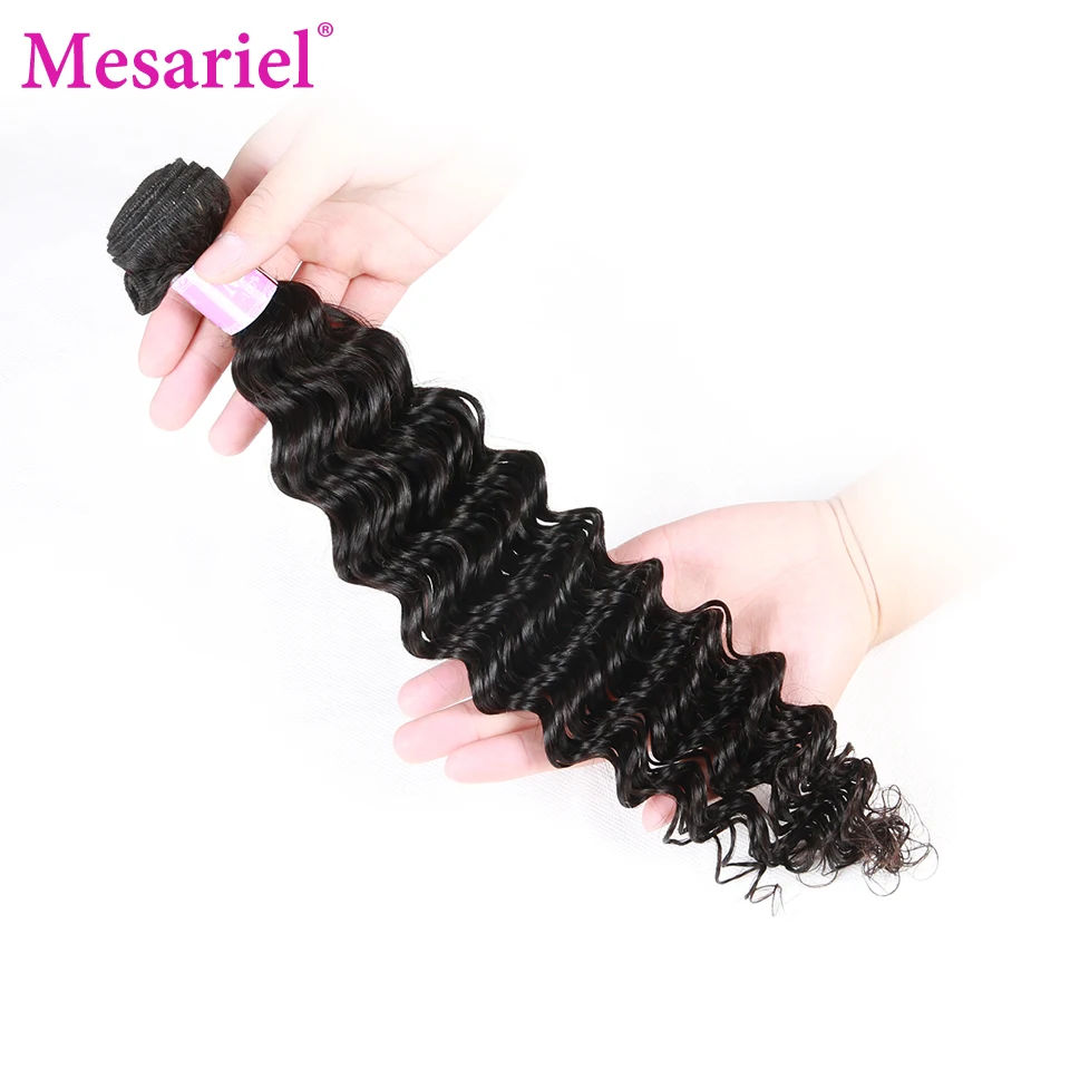  Mesariel Deep Wave Bundles With Closure 4Pcs/lot Non Remy Brazilian Hair Weave Bundles Human Hair 3