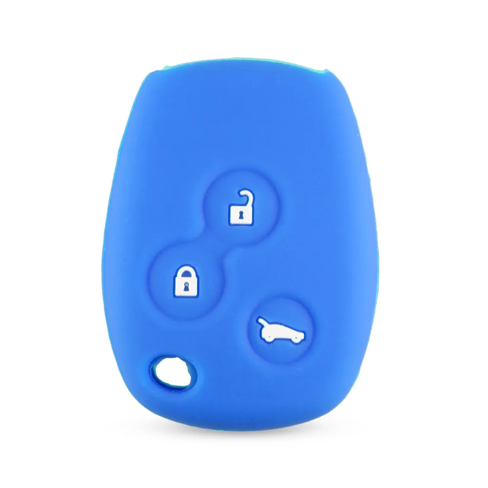 KEYYOU 10x силиконовый чехол для ключей автомобиля с 3 кнопками для Renault Clio Scenic Megane Duster Sandero Twingo Modus - Название цвета: Синий