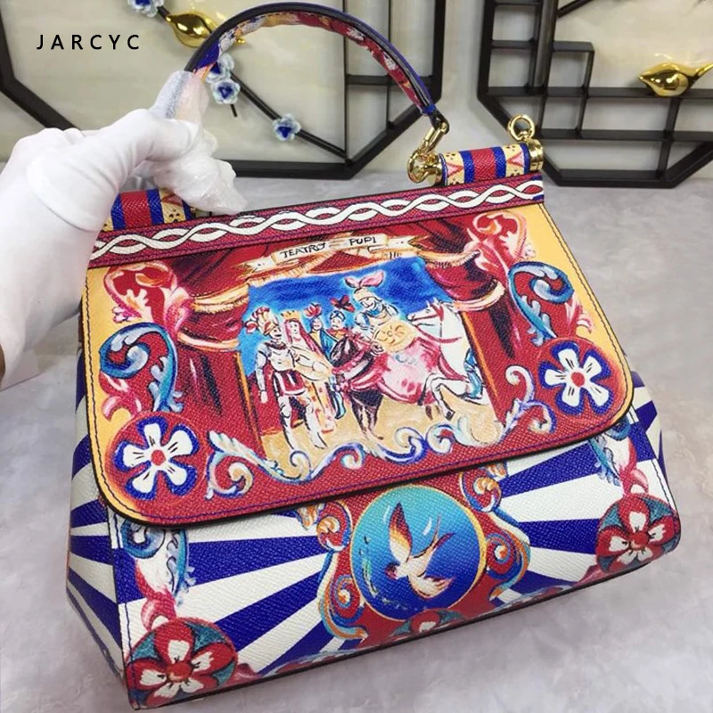 

Real leather Europe and America Hydrangea lady leather handbag medium palm leather cowboy shoulder Shoulder Bag Blue