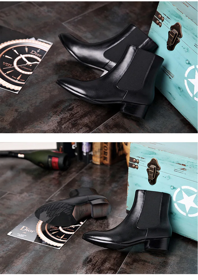 Мужские ботинки «Челси» натуральная кожа Обувь на высоком каблуке ковбойские ботинки; зимняя обувь с острым носком без застежки; черные женские босоножки на каблуках сапоги в стиле милитари
